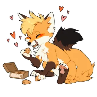 🍗 NUGGET zorro, dibujo animado, animal, nugget, lindo, kawaii, corazones, comiendo telegram sticker