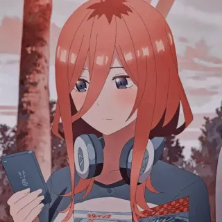 💙 Miku Nakano The Quintessential Quintuplets anime, miku, nakano, headphones, schoolgirl telegram sticker