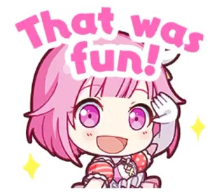 😃 That was fun! anime girl, pink hair, sparkles, cute, kawaii whatsapp sticker