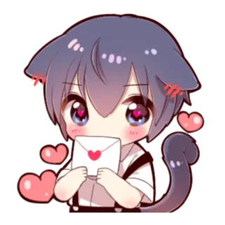 🍓 Anime, Gato, Coração, Amor, Carta, Kawaii, Fofo telegram sticker