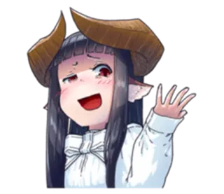 👻 Anime, Ragazza, Demone, Carina, Corna, Kawaii, Sorridendo, Salutando telegram sticker