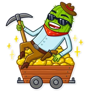 😎 cactus, cowboy, gold, mining, west, treasure, cartoon telegram sticker