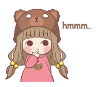 🤔 hmmm... menina, urso, pensando, fofo, desenho animado telegram sticker