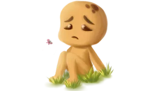 😞 verdrietig, eenzaam, personage, schattig, zittend, gras telegram sticker