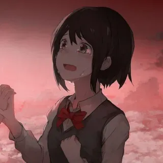 💫 Anime, cô gái, khóc, buồn, bầu trời đỏ telegram sticker