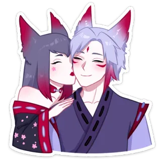 😘 Anime, Rubah, Pasangan, Cinta, Romantis, Cium whatsapp sticker