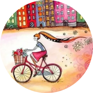 😏 Fahrrad, Mädchen, Blumen, Kunst, Zeichnung, Stadtbild, Fahrradtour telegram sticker