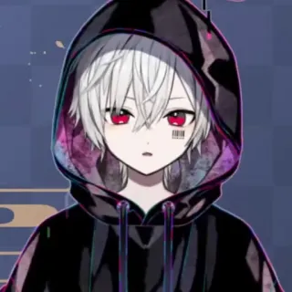 ☁️ Anime Junge, Hoodie, Barcode, Rote Augen, Weißes Haar whatsapp sticker