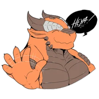 👋 HEYA! dragon, dessin animé, salutation, orange, furry telegram sticker
