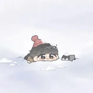 🍂 winter, schnee, süß, pinguin, mütze, comic, kawaii telegram sticker