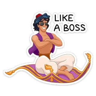 😎 Aladdin LIKE A BOSS อะลาดิน, ดิสนีย์, พรมวิเศษ, บอส, สติกเกอร์, การ์ตูน telegram sticker