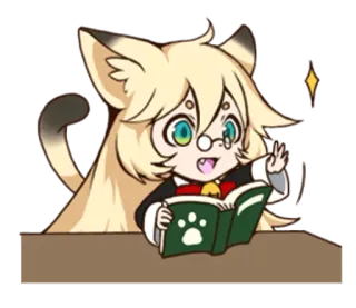 📖 gatto, anime, manga, kawaii, carino, leggere, impronta zampa, adesivo telegram sticker