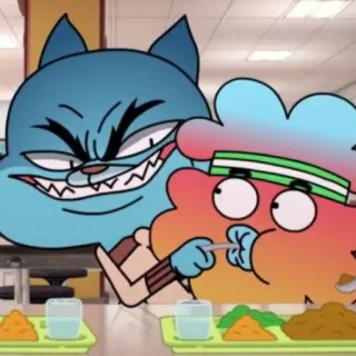 😈 The Amazing World of Gumball Kartun, Kucing, Awan, Gumball, Darwin, Lucu, Makan siang telegram sticker