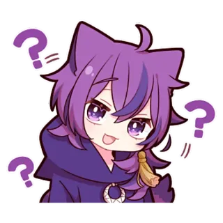 😍 Anime, Dessin animé, Point d'interrogation, Kawaii, Mignon, Violet, Manga telegram sticker