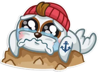 😭 anjing laut, menangis, sedih, kartun, hewan, laut, jangkar whatsapp sticker