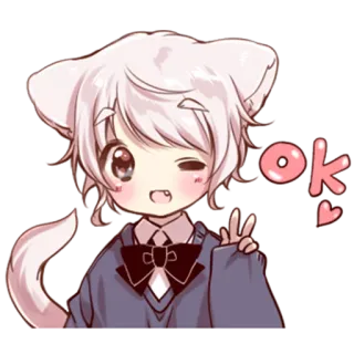 😉 ok Anime, Manga, Katze, Kawaii, Süß, Ok, Friedenszeichen telegram sticker