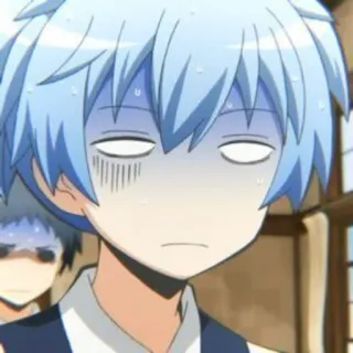 🧊 Nagisa Shiota Assassination Classroom anime, menino, cabelo azul, expressão, engraçado, Nagisa Shiota, Assassination Classroom telegram sticker
