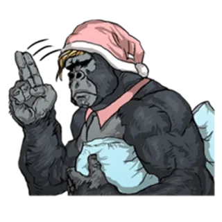 😎 gorilla, ape, sleep, pillow, nightcap, cartoon, animal, sleepwear whatsapp sticker