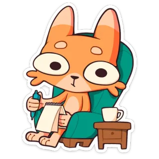 🗒 cat, cartoon, animal, drawing, writing, notebook, cute, pet whatsapp sticker