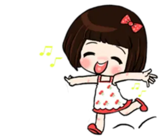 💃 Cartoon, Mädchen, süß, kawaii, fröhlich, tanzen, Noten telegram sticker