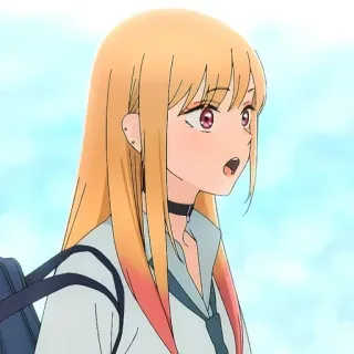 😧 Marin Kitagawa My Dress-Up Darling Anime, Mädchen, blonde Haare, Schuluniform, süß, My Dress-Up Darling telegram sticker