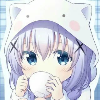 🙄 Anime, Kawaii, Carino, Ragazza, Tè, Orecchie da gatto, Felpa con cappuccio telegram sticker