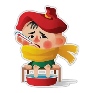 😷 아픈, 질병, 만화, 감기, 열, 온도계 whatsapp sticker
