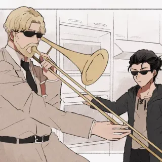 🎺 trombone, música, desenho animado, óculos de sol, instrumento musical telegram sticker