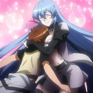 🥰 Esdeath Akame ga Kill! anime, kobieta, przytulanie, przyjaźń telegram sticker
