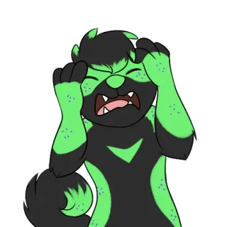 😩 furry, stressed, anxious, animal, green, headache, cartoon, emotional telegram sticker