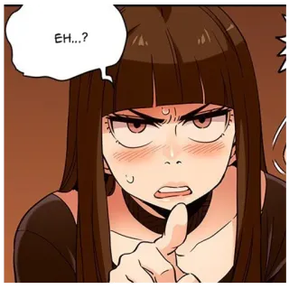 🖤 EH...? cartoon, pointing, confused, character, woman whatsapp sticker