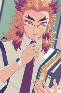 🔥 Kyojuro Rengoku Demon Slayer アニメ, キャラクター, 眼鏡, ネクタイ, マンガ telegram sticker