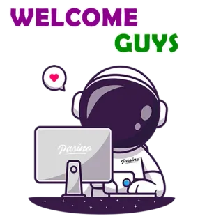 👐 WELCOME GUYS astronauta, benvenuto, spazio, computer, cuore, cartone animato telegram sticker