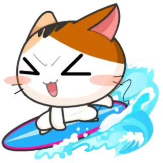 😆 猫, サーフィン, 波, 漫画, 動物 telegram sticker