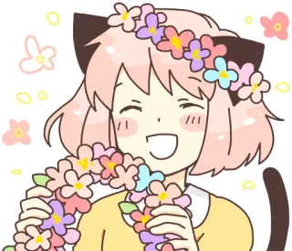 😄 Anya Forger Spy x Family Anime, Mangá, Anya Forger, Spy x Family, Coroa de flores, Orelhas de gato, Fofo telegram sticker