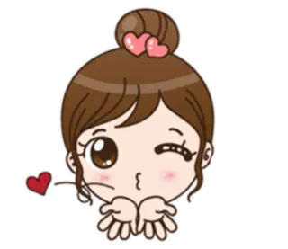 😘 desenho animado, menina, beijo, amor, fofo, coração, adesivo telegram sticker