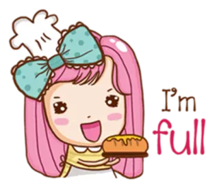 🍮 I'm full Cartoon, Niedlich, Mädchen, Koch, Essen, Hungrig, Satt telegram sticker