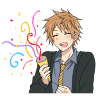 🎉 anime, cartoon, boy, happy, celebration, firecracker, party telegram sticker