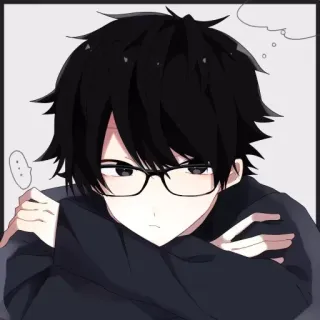 😒 อนิเมะ, เด็กผู้ชาย, แว่นตา, ผมสีดำ, ศิลปะ, การ์ตูน, ตัวละคร telegram sticker