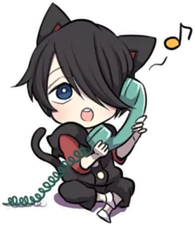 📞 Anime, Katzenohren, Junge, Handy, Chibi, Note, Kawaii telegram sticker