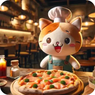 🙋‍♀️ кот, пицца, повар, каваи, милый, еда, ресторан, готовка telegram sticker