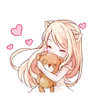 🥰 anime, girl, teddy bear, cute, hearts whatsapp sticker