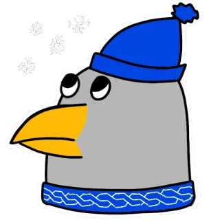 ❄️ ptak, zima, płatek śniegu, czapka, kreskówka telegram sticker