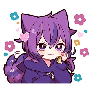 🙂 Anime, Kawaii, Mignon, Oreilles de chat, Violet, Chibi, Manga telegram sticker