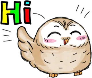🖐 Hi сова, милый, дружелюбный, привет, животное, мультяшный telegram sticker
