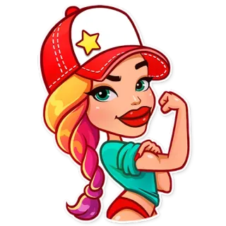 💪 fille, casquette, étoile, bras, muscle, dessin animé, autocollant whatsapp sticker