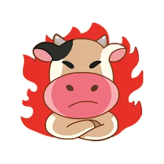 😡 krowa, zły, kreskówka, zwierzę, wołowina, słodki, ogień telegram sticker