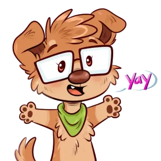 😀 Yay chien, dessin animé, lunettes, joyeux, fête telegram sticker