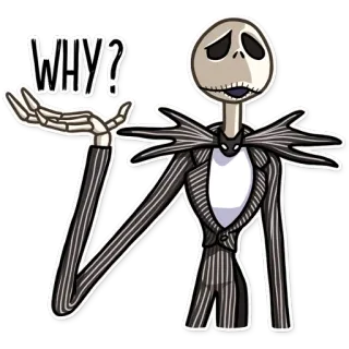 😩 Jack Skellington The Nightmare Before Christmas WHY? Хэллоуин, скелет, вопрос, Кошмар перед Рождеством, Джек Скеллингтон telegram sticker