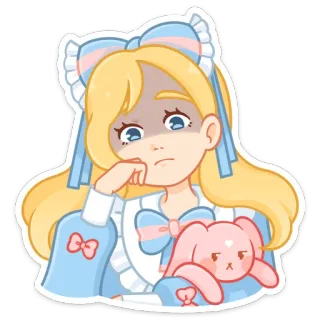 😒 Anime, Menina, Desenho animado, Triste, Fofo, Kawaii, Coelho, Boneca telegram sticker